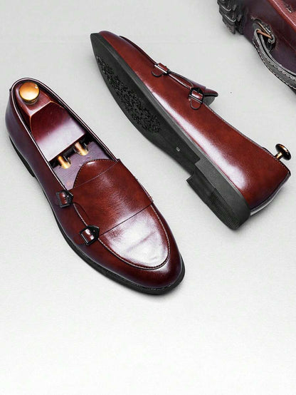 Men's Double Buckle Monk Loafers
