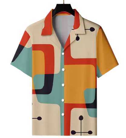 Men's Geometric Print Cuban Collar Shirt