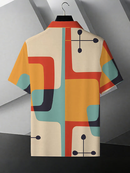 Men's Geometric Print Cuban Collar Shirt