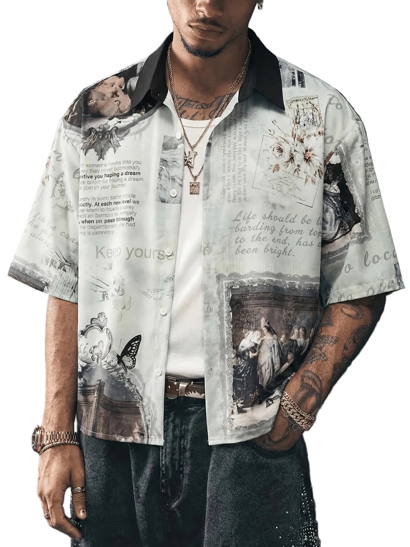 Men's Graphic Collage Print Shirt
