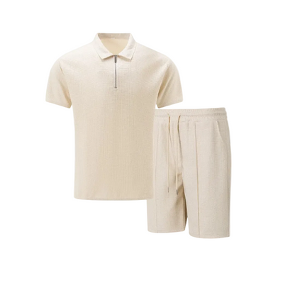 Men's Half-Zip Polo Shirt And Shorts Set