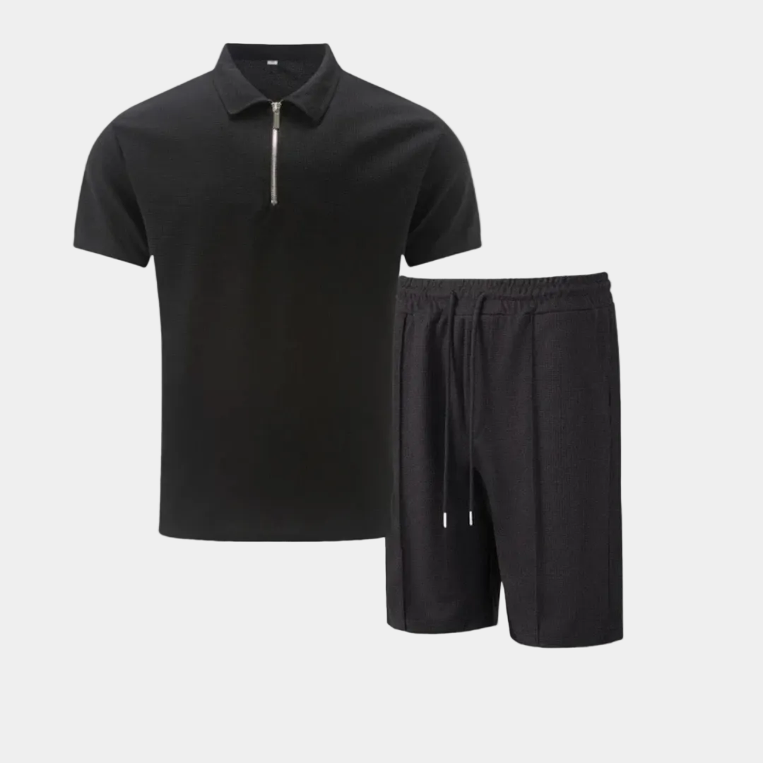 Men's Half-Zip Polo Shirt And Shorts Set