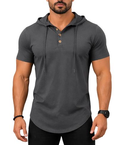 Men's Hooded Button Placket T-Shirt
