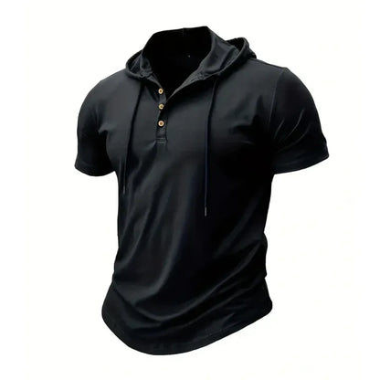 Men's Hooded Button Placket T-Shirt