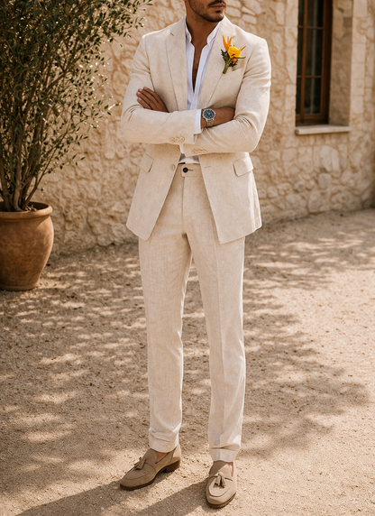 Men's Notched Lapel Blazer and Trouser Set