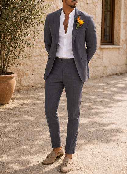 Men's Notched Lapel Blazer and Trouser Set