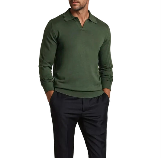 Men's Open Collar Long Sleeve Polo Shirt