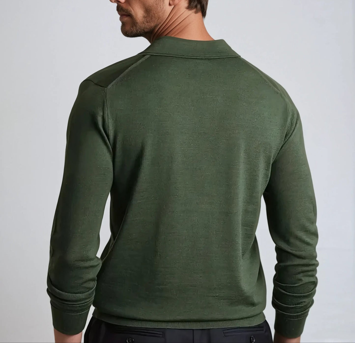 Men's Open Collar Long Sleeve Polo Shirt