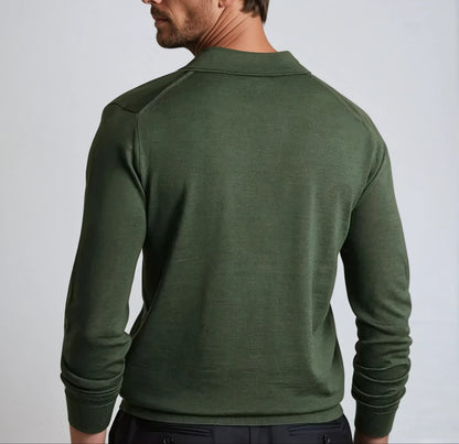 Men's Open Collar Long Sleeve Polo Shirt