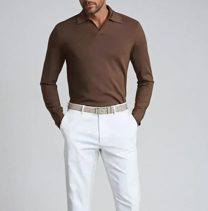 Men's Open Collar Long Sleeve Polo Shirt