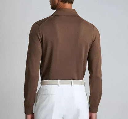 Men's Open Collar Long Sleeve Polo Shirt