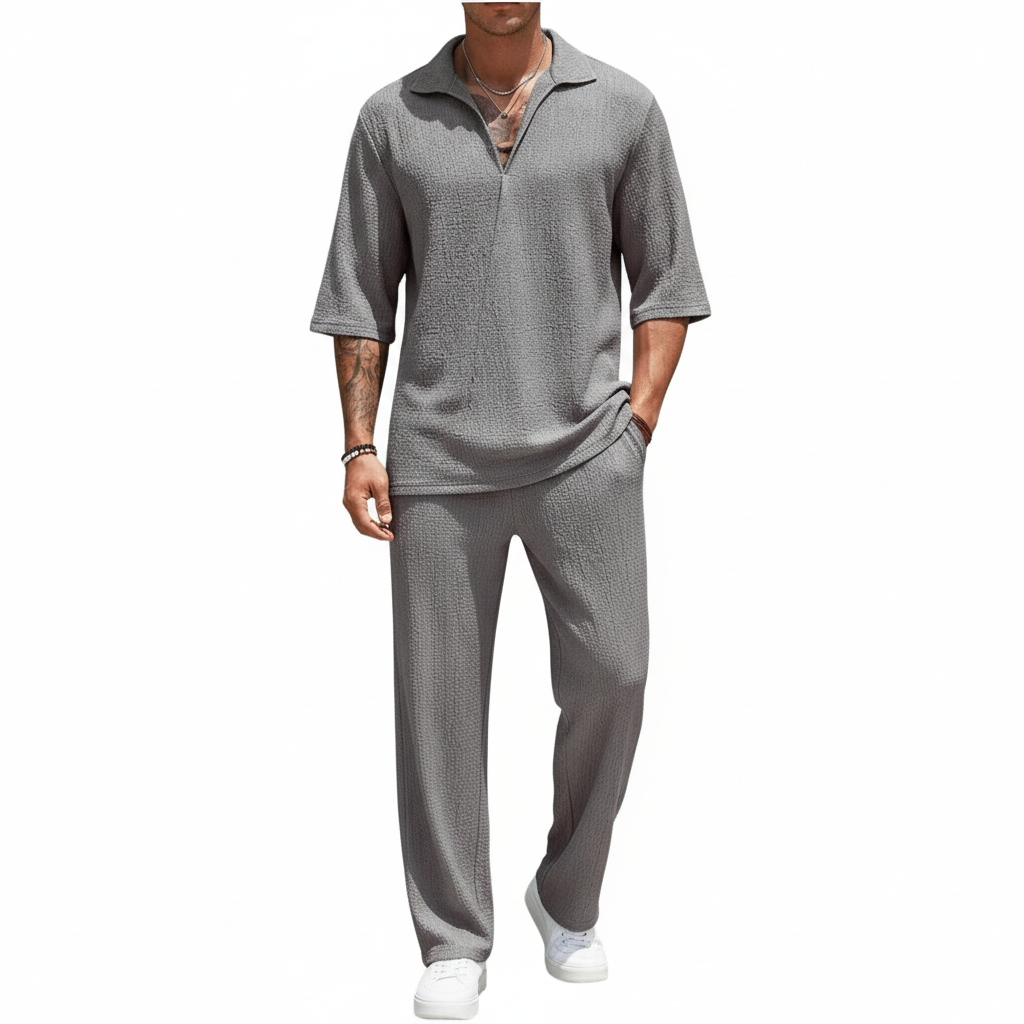 Men's Open Collar Two-Piece Set