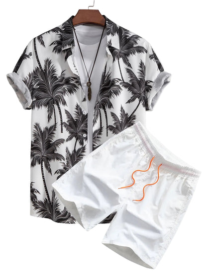 Men's Palm Print Shirt and Shorts Set