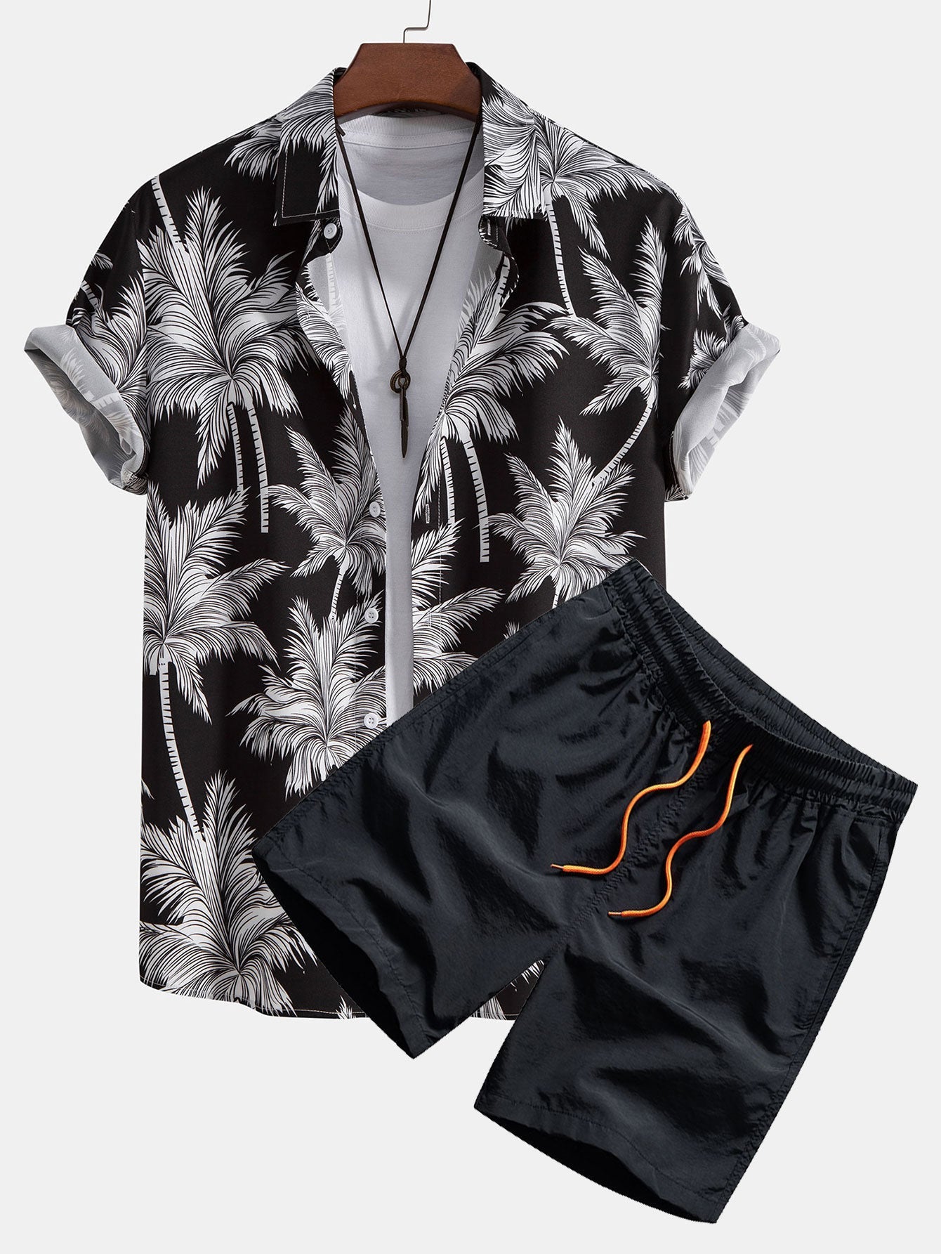 Men's Palm Print Shirt and Shorts Set