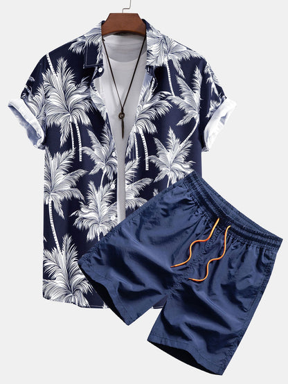 Men's Palm Print Shirt and Shorts Set