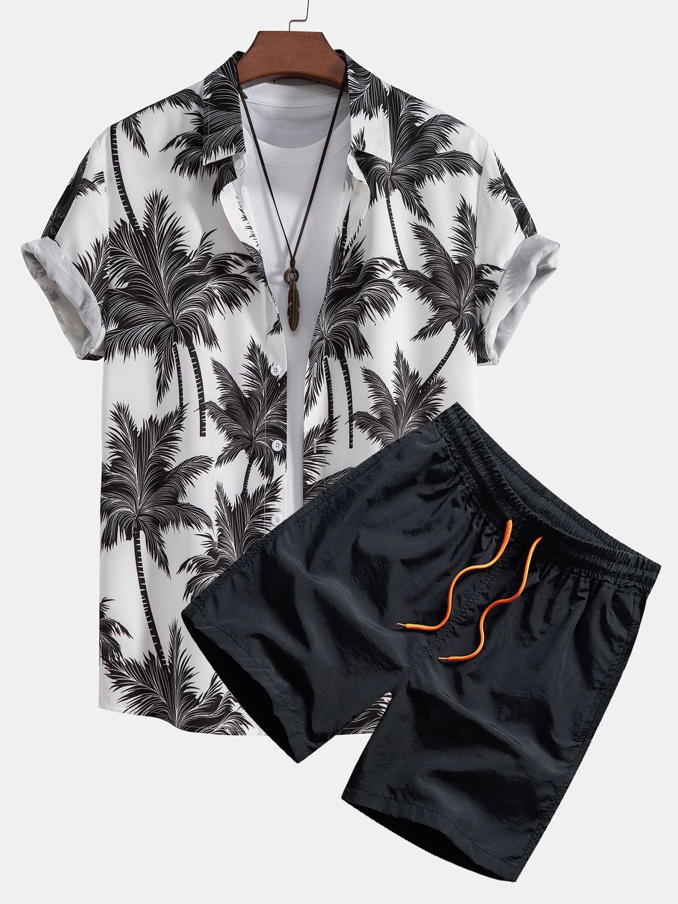 Men's Palm Print Shirt and Shorts Set