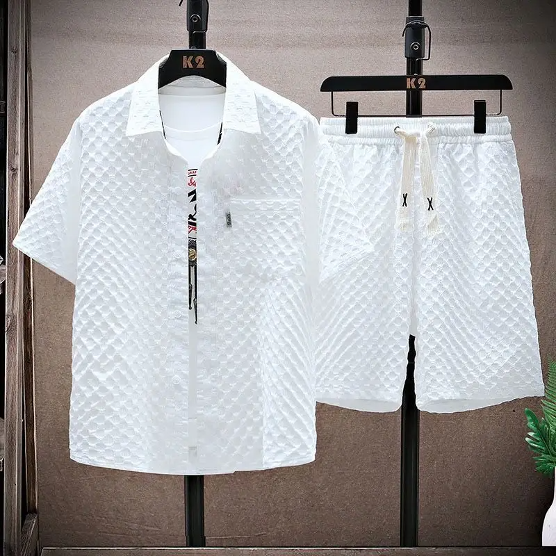 Men's Pattern Shirt and Shorts Set