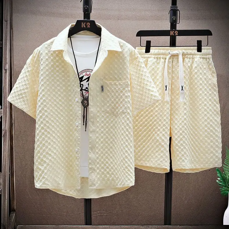 Men's Pattern Shirt and Shorts Set