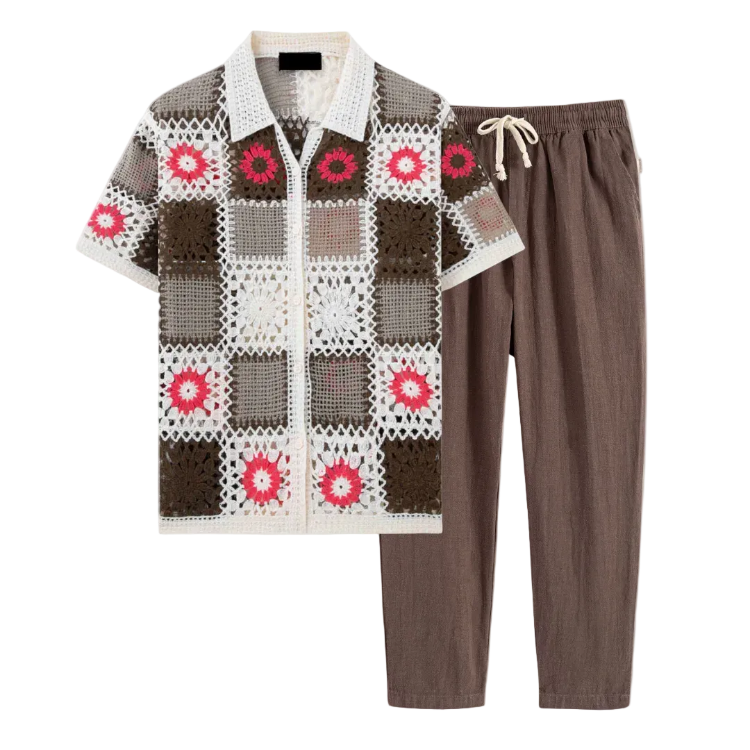 Men's Patterned Shirt and Trousers Set