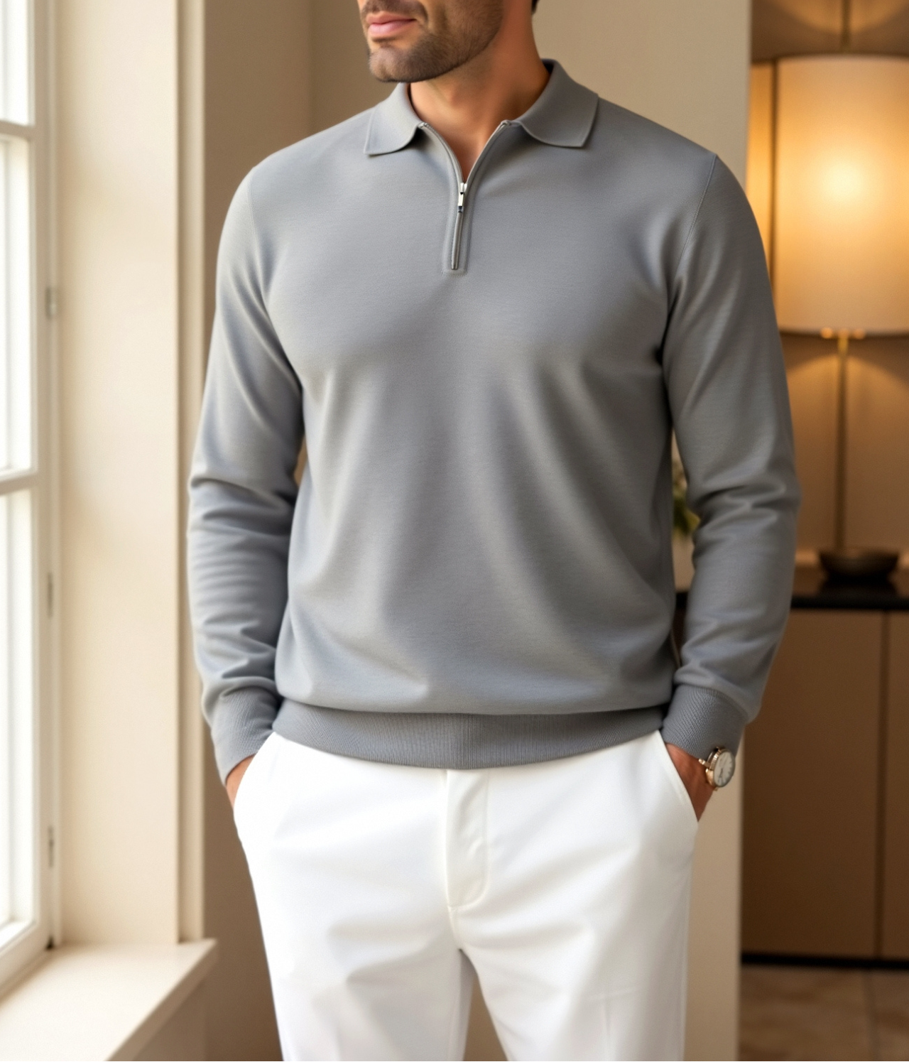 Men's Quarter Zip Collar Shirt