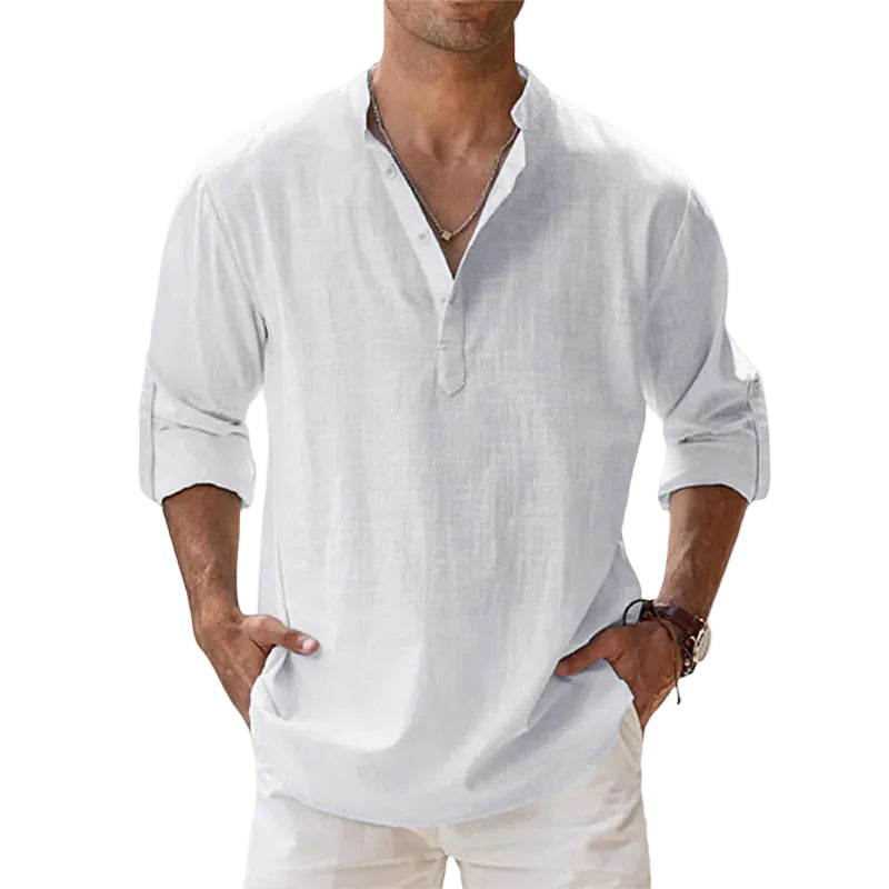 Men's Stand Collar Button-Neck Shirt