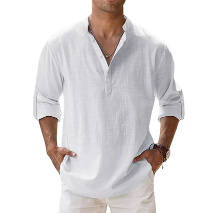 Men's Stand Collar Button-Neck Shirt
