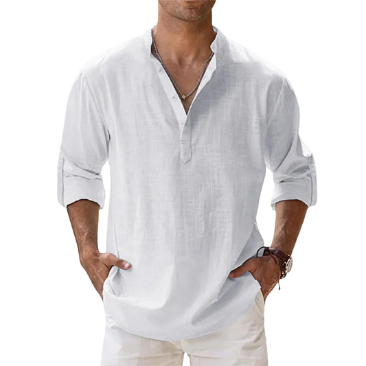 Men's Stand Collar Button-Neck Shirt