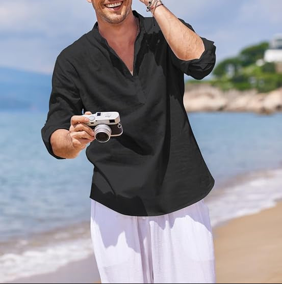 Men's Stand Collar Button-Neck Shirt