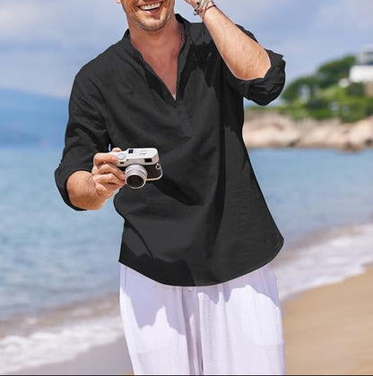Men's Stand Collar Button-Neck Shirt